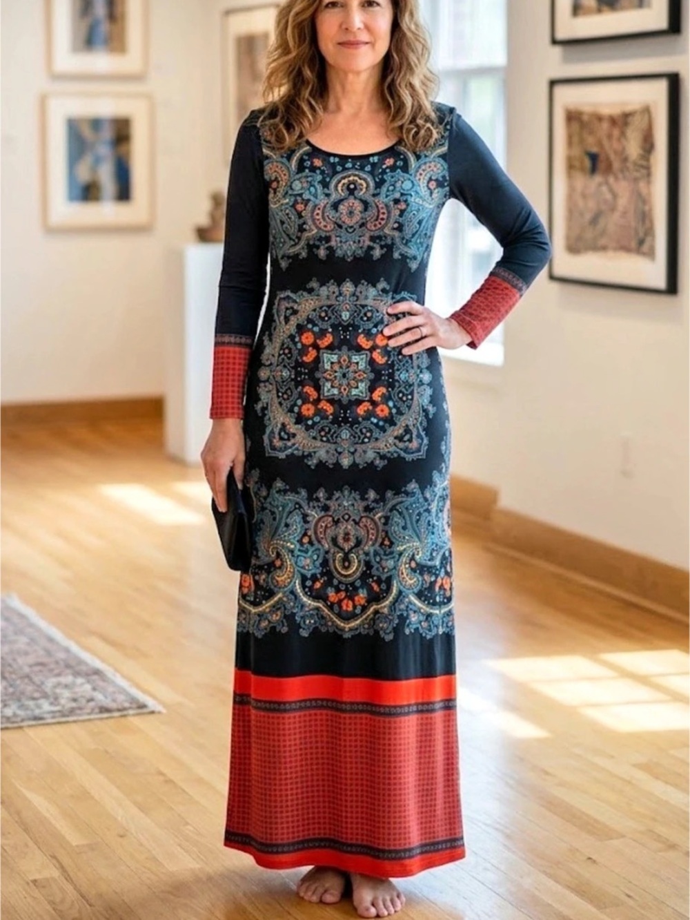 Dream Daily Anthropologie Women's Maxi Dress Black Red Like New small boho lined